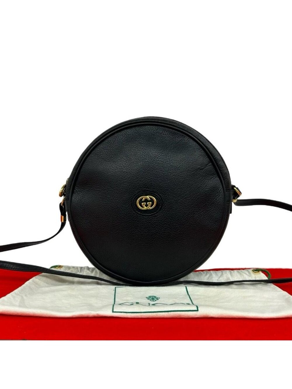 Gucci Vintage Interlocking G Leather Shoulder Bag Black